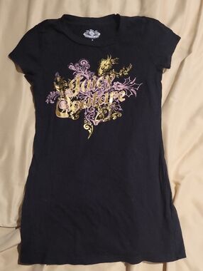 Juicy Couture Black Tee with Gold and Pink Graphic
